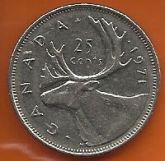 MOEDA CANADA - 25 CENTS - ANO 1971 - METAL NÍQUEL