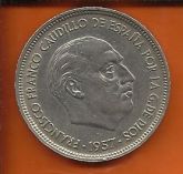 Moeda Espanha 50 Pasetas -ano 1957-francisco Franco Caudillo