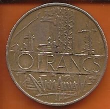 FRANÇA 10 FRANCOS - 1977 - LATÃO/NÍQUEL - 26mm - 10 GRAMAS