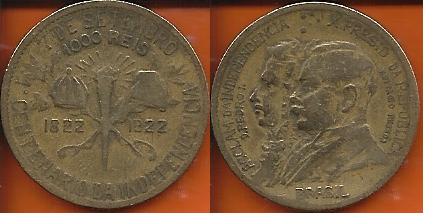 Moeda 1000 Réis - Ano 1922 - Bronze/Alumínio - Comemorativa