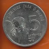 Moeda Brasil 5 Centavos Cruzeiro 1975 FAO - Carne - Aço Inox