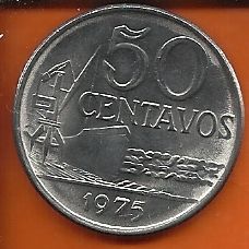 Moeda Brasil 50 Centavos Cruzeiro - 1975 - Sem Serrilha - FC