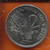 Moeda Brasil 2 Centavos Cruzeiro 1975 FAO - SOJA - Aço Inox