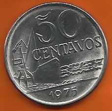 Moeda 50 Centavos Cruzeiro - 1975- S/Serrilha-Flor de Cunho