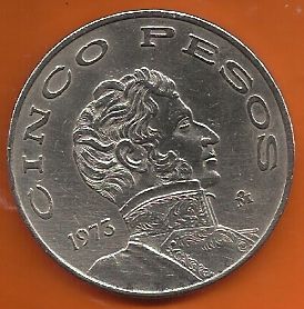 MOEDA 5 PESOS MEXICANOS - 1973 - LINDA PARA COLEÇÃO